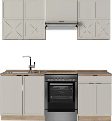 Produktbild von Küchenzeile Vicco Fame-Line GrauBeige/Goldkraft Eiche 200 cm , AP Eiche, Model 50513