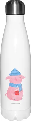 Produktbild von Mr. & Mrs. Panda Wasserflasche Schweinchen Glühwein - Weiß - Geschenk, Betrunken, Trinkflasche, Thermos, Spruch, trinkflaschen, Trinkgefäß, Thermosflasche, Nikolaus