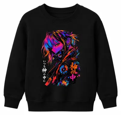 Zdjęcie produktu dla Bluza z kapturem "Anime Girl Cyberpunk Japan Y2K Otaku", czarna, rozmiar 104