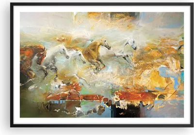 Produktbild von Gerahmtes Poster - Schwarzer Rahmen - Pferde Galopp Modern - 91,5x61 cm - Wand Bild - Wanddeko - Wandbilder - Kunstposter - Wandposter - Bilderrahmen - Bilder - Kunstdruck - P2BAA91x61-4506