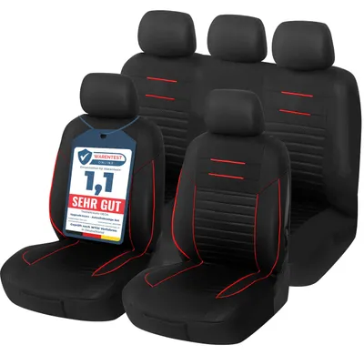 Produktbild von Upgrade4cars Autositzbezüge Set Universal | Autoschonbezüge Vordersitze & Rückbank | Autositzbezug Schwarz Rot | Autozubehör Innenraum Deko | Geschenke für Frauen und Männer