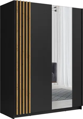 Image de Armoire 2 portes coulissantes 200 cm - noir et chêne - Collection VARIA
