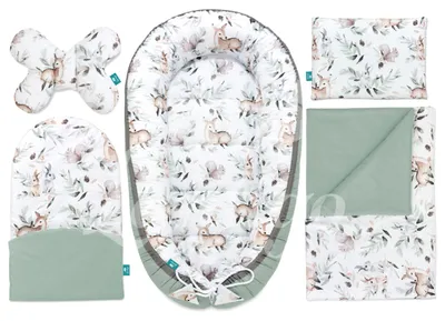 Immagine prodotto di Lantigo Babynest 5 pezzi verde 100% cotone – corredo neonato Green Groove, nido neonato per lettino e divano