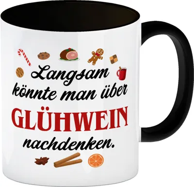 Produktbild von Glühwein Kaffeebecher in schwarz mit Spruch Zeit für Glühwein