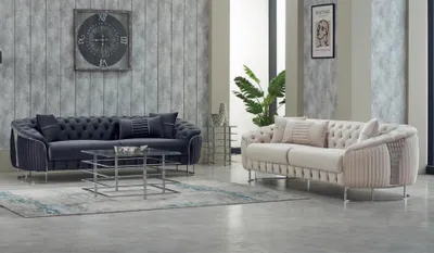 Produktbild von Komplette Couchgarnitur Polstersofa Dreisitzer Sessel Beige Grau Stoff
