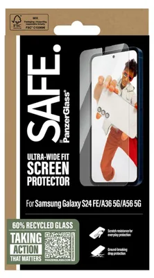 Produktbild von PanzerGlass SAFE. by ® Displayschutz Samsung Galaxy S24 FE | A36 5G | A56 5G | Ultra-Wide Fit, Samsung, Samsung - Galaxy S24 FE 5G, Samsung - Galaxy A36 5G, Samsung - Galaxy A56 5G, Trockene Anwendung, Kratzresistent, Schockresistent, Transparent, 1 Stück(e)