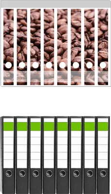 Produktbild von Wallario 8 Stück schmale Ordner inkl. Klebeetiketten mit Motive Frisch geröstete Kaffeebohnen -  Set mit Rückenschildern / Ordnerrücken Stickern