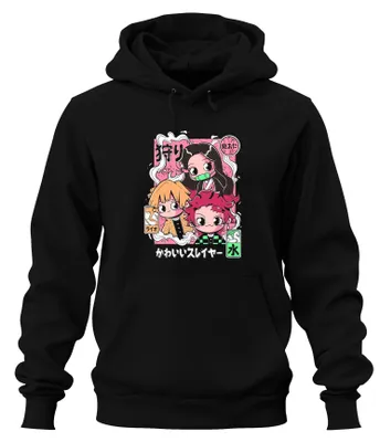 Produktbild von Kimetsu no Yaiba Tanjiro Nezuko Zenitsu かわいいスレイヤー Chibi Hoodie Kapuzenpullover, Schwarz, S