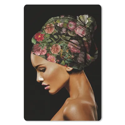 Produktbild von MuchoWow® Mauspad Mousepad Frau - Kopftuch - Blumen 18x27 cm - Mousepads - Maus Mat - Pad - Mausunterlage