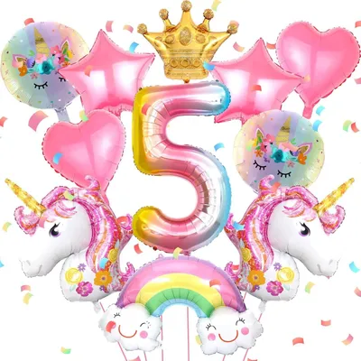 Productafbeelding van Roze ballonnen - Feestballonnen - Set van 12 - Eenhoorn - Verjaardagsdecoratie - 5 jaar - Meisjes - Ronde folieballonnen - Kinderverjaardag