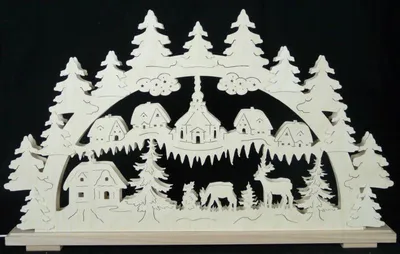Produktbild von Schwibbogen mit Seiffener Kirche Waldtiere und Beleuchtung BxHxT 70x42x7cm NEU