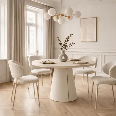 Produktbild von Runder Ausziehbarer Tisch für Esszimmer, CORTIC BIS, Loft-Stil, Skandinavische, Durchmesser: 100/176 cm, Farbe: Kaschmir/Kaschmir