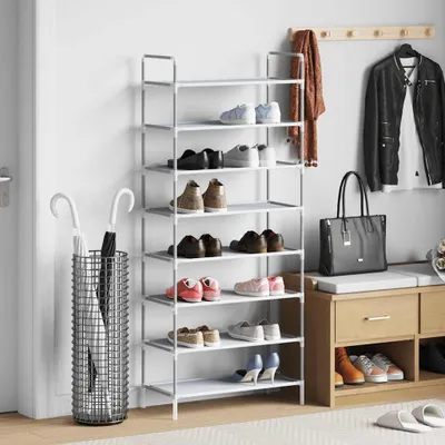 Produktbild von vidaXL Schuhregal mit 8 Böden Metall und Vliesstoff Silbern