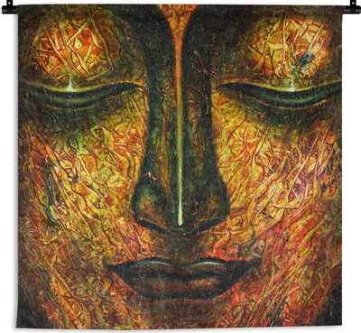 Produktbild von MuchoWow® Wandteppich Wandbehang Buddha - Gesicht - Gold 150x150 cm Tapisserie Dekoration Wandtuch - Wohnaccessoires - Modernes