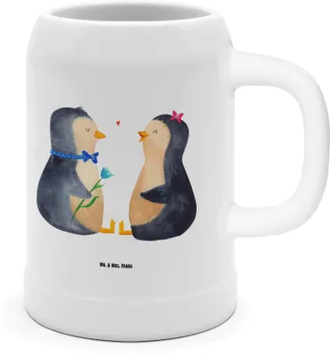 Produktbild von Mr. & Mrs. Panda Bier Humpen Pinguin Pärchen - Weiß - Geschenk, Steinkrug, Hochzeitstag, Bierbecher, Keramikkrug, Krug, Pinguine, Liebe, Hochzeit, Hochzeitsgeschenk
