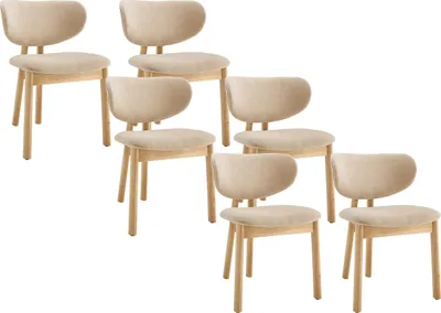 Produktbild von Satz von 6 Stühlen aus Stoff und Gummiholz - Beige - FALDRA