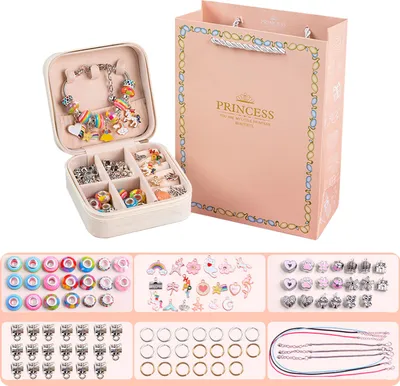 Produktbild von Kinder Armband-Bastelset - Regenbogenfarben, Mit Aufbewahrungsbox - Für Kreativität, Feinmotorik & Geschenk