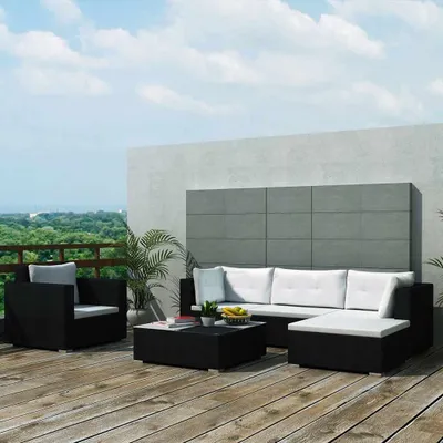 Immagine prodotto di vidaXL Set di 6 pezzi da giardino con cuscini in polirattan nero