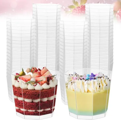 Zdjęcie produktu dla Pucharki do deserów 160 ml, 100 sztuk, z łyżeczkami, wielorazowe, na imprezę
