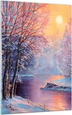Produktbild von Bilder auf glas - Einteilig - Öl Winter Fluss - 50x70cm - Glasbilder - Wandbilder - Bilder - zum Aufhängen bereit - Wanddekoration aus Glas - Glas Bilder - Wandbild auf Glas - GPA50x70-4379