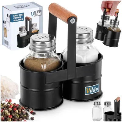 Obrázok produktu pre Vilde soľnička a korenička dávkovač korenia nádobky na korenie so stojanom 3 ks.