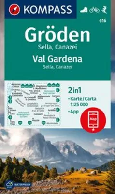 Obrázok produktu pre KOMPASS Wanderkarte 616 Gröden / Val Gardena, Sella, Canazei 1:25 000