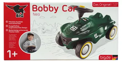 Produktbild von Big Bobby Car Neo RS grün - Rennwagen Rutschauto Kinderfahrzeug mit Flüsterreifen für leise Fahrgeräusche und Guten Grip, ergonomischer Sitz mit Kniem