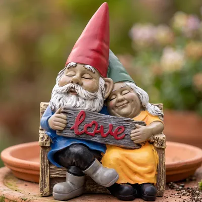 Image de Figurine de jardin représentant un couple de nains, idéale pour la décoration extérieure