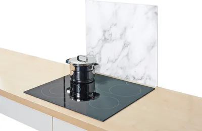 Produktbild von Zeller Herdblende-/Abdeckplatte "Marmor", Glas, weiß
