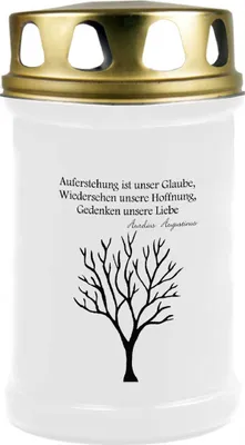 Produktbild von Grabkerze Weiß, Brenndauer: 48 Stunden, Motiv: Baum