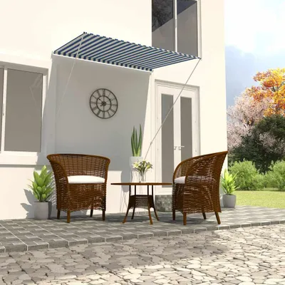 Image de Store rétractable 150×150 cm bleu et blanc