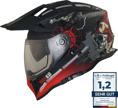 Produktbild von Motorradhelm Broken Head Endurohelm Mit Sonnenblende Road Pirate VX2 Rot Größe: S (55-56 cm)