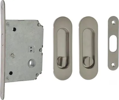 Zdjęcie produktu dla Blokada WC do drzwi przesuwnych z owalnym uchwytem 125x33 mm satynowana