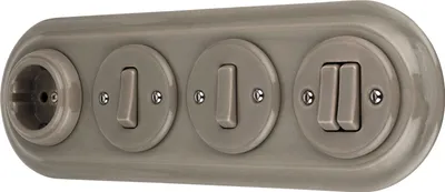 Produktbild von Unterputz Porzellan Retro Steckdose, Schalter, 4-fach, All-in-One, SET Serie PR1 graubeige