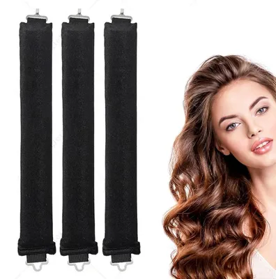 Obrázok produktu pre Lockenová tyčinka bez tepla, 3 kusy - Nástroj na vytváranie kučeravých vlasov počas spánku - Flexibilné tyčinky s háčikmi - Vytvára objemné kučery a vlny - Čierna