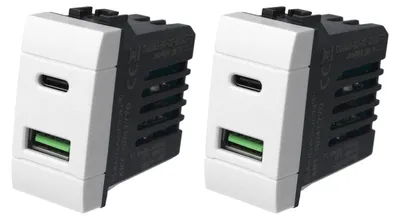 USB-Wandsteckdosen 2er-Pack, USB-C+A, 3,1 A, weiß