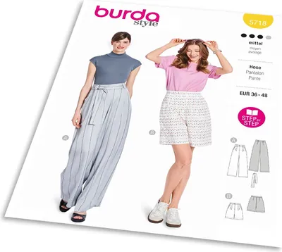 Obrázek produktu pro Střih Burda 5718 - Kalhoty marlene se širokými nohavicemi, šortky