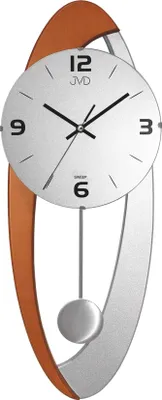A wall clock with a pendulum.
