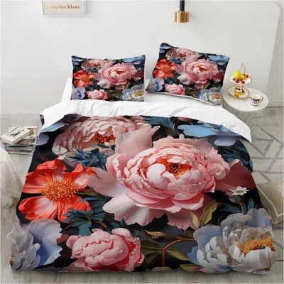 Immagine prodotto di Set di lenzuola matrimoniali 220x240 cm, motivo floreale, rosa, microfibra, 3 pezzi, con cerniera e 2 federe 80x80 cm