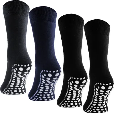 Produktbild von 4er Pack BRUBAKER ABS Home Socks Stoppersocken Uni - Anti Rutsch Sohle - 2Schwarz 1Grau 1Blau - 35/38