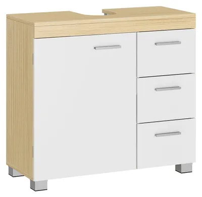 Produktbild von Waschtischunterschrank mit 3 Schubladen, MDF, weißbraun, 30 x 70 x 64 cm