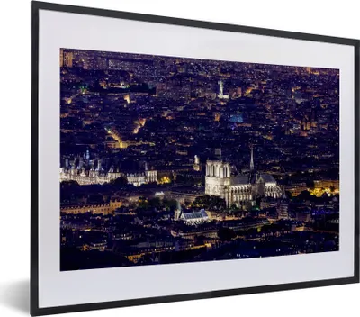 Produktbild von MuchoWow® MuchoWow® Gerahmtes Poster Panorama von Paris und Notre Dame 40x30 cm - Poster mit zchwarzem Bilderrahmen - Bilderrahmen - Poster im Rahmen