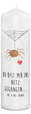 Produktbild von Mr. & Mrs. Panda Kerze Spinne Agathe Liebe 29 x 8 cm XL - Weiß - Geschenk, Erinnerungskerze, Erinnerungslicht, Verliebt, Liebesgeschenk, Blockkerze, Stumpenkerze