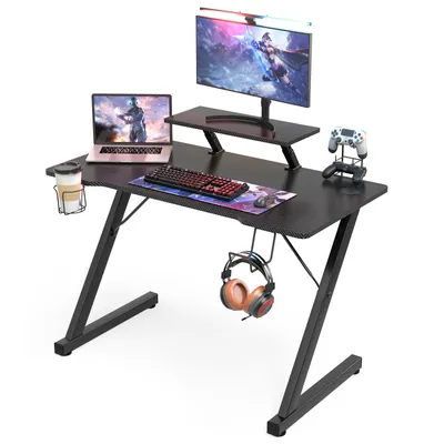 Produktbild von Computertisch Gamingtisch Schreibtisch mit Monitorständer Gaming Homeoffice Schwarz