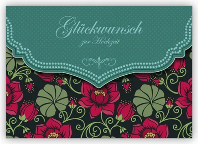 Produktbild von Traumhafte Retro Hochzeitskarte mit Vintage Seerosen Muster in grün: Glückwunsch zur Hochzeit