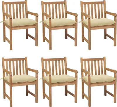 Produktbild von Gartenstühle 6 Stk. mit Cremeweißen Kissen Massivholz Teak