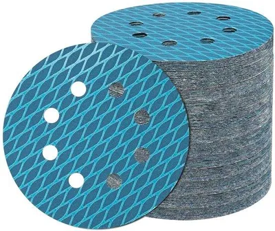 Zdjęcie produktu dla Papier ścierny z ziarnem diamentowym, 100 sztuk, 125 mm, z rzepem, 8 otworów, ziarnistość 240, cyrkon.