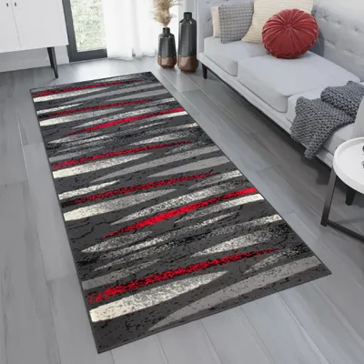 Image de Tapiso Chemin de tapis DREAM Crème Gris Rouge Chambre à coucher ÖKO-TEX 100 x 200 cm