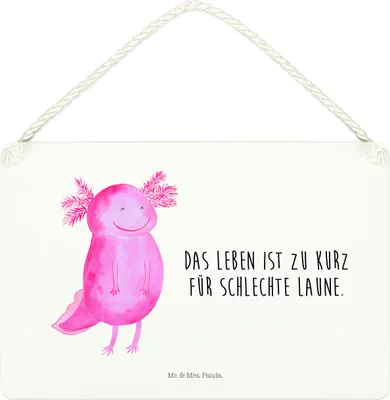 Produktbild von Mr. & Mrs. Panda holzbild Axolotl Glücklich DIN A4 - Weiß - Geschenk, Wandbild Holz, wandtafel, Lurch, Türschild, gut Gelaunt, Gute Laune, Lebensfroh, Schild, Holzschild