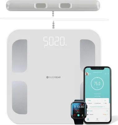 Produktbild von Silvergear® Körperfettwaage mit Handgriff | Pro Körperanalyse 14-in-1 durch Handsensoren | Bluetooth Personenwaage iOS & Android